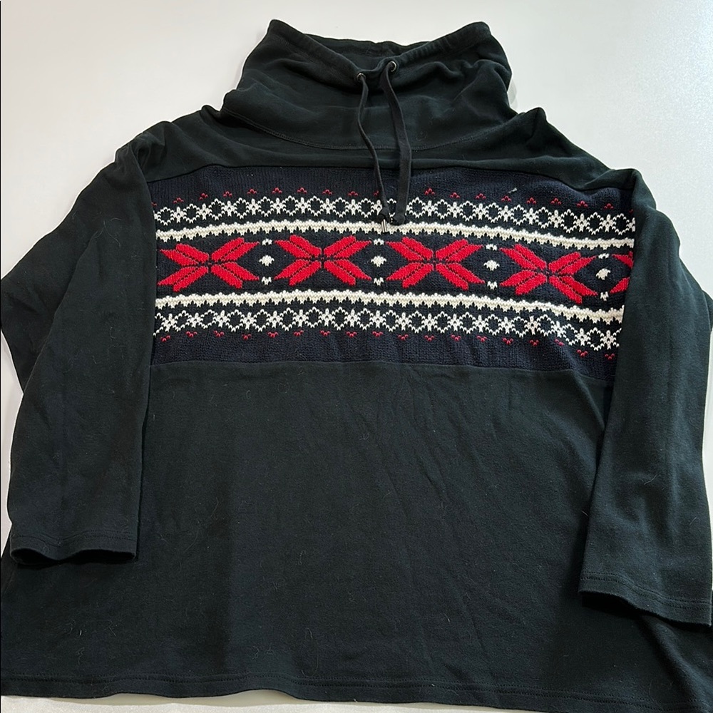 Chaps Black and Red Cowl Neck Sweater